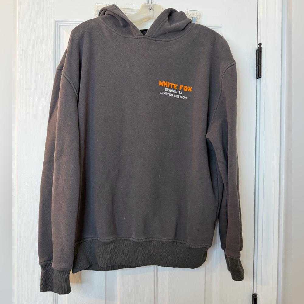 White Fox Boutique Charcoal Hoodie with Orange Logo